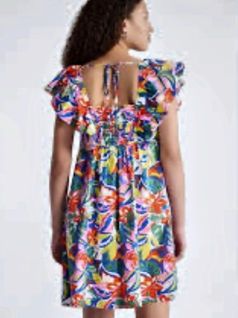 Mix Ruffle Square Neck Mini Dress - Picture 2 of 4